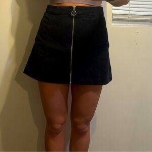 Black Zip Up Denim Skirt